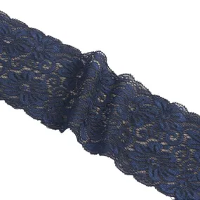 Bobine 15m dentelle élastique fleurs 85mm bleu marine