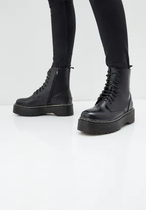 Bottines femmes plateformes à lacets, Noires